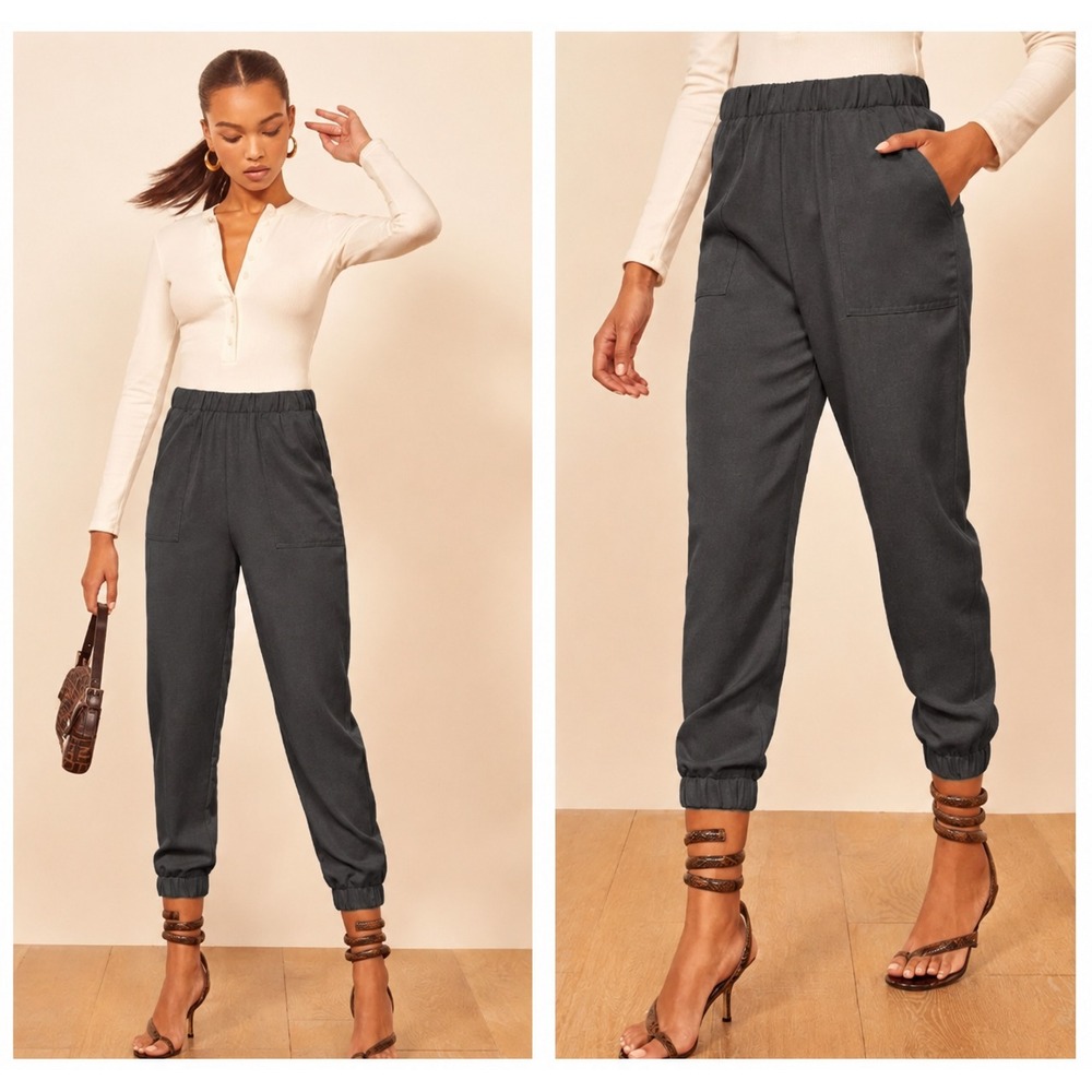 Reformation Montana Pants M Black Tencel High Rise Utility Jogger